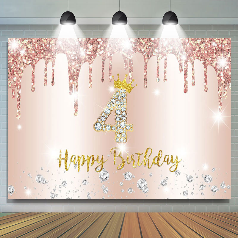 Lofaris Glitter Diamond Rose Gold 4th Happy Birthday Backdrop