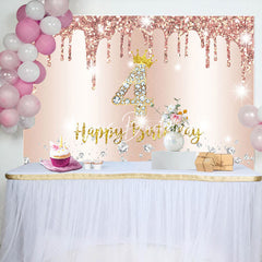 Lofaris Glitter Diamond Rose Gold 4th Happy Birthday Backdrop