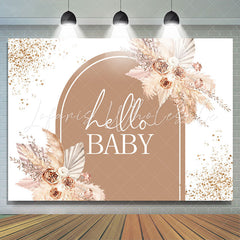 Lofaris Glitter Floral Brown Hello Baby Shower Party Backdrop