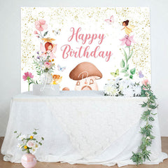 Lofaris Glitter Floral Fairy Mushroom Girls Birthday Backdrop