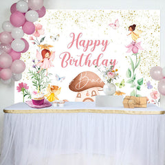 Lofaris Glitter Floral Fairy Mushroom Girls Birthday Backdrop