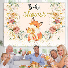 Lofaris Glitter Floral Fox Mom Baby Shower Party Backdrop