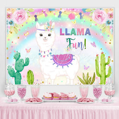 Lofaris Glitter Floral Llama Fun Rainbow Happy Birthday Backdrop