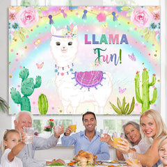 Lofaris Glitter Floral Llama Fun Rainbow Happy Birthday Backdrop