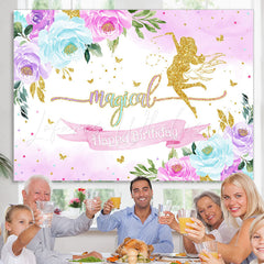 Lofaris Glitter Floral Magical Fairy Happy Birthday Backdrop