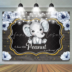 Lofaris Glitter Floral Peanut Elephant Baby Shower Backdrop