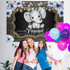 Lofaris Glitter Floral Peanut Elephant Baby Shower Backdrop