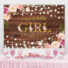 Lofaris Glitter Floral Wooden Baby Shower Backdrop For Girl