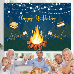 Lofaris Glitter Forest Night With Bbq Happy Birthday Backdrop