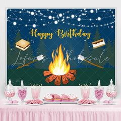 Lofaris Glitter Forest Night With Bbq Happy Birthday Backdrop