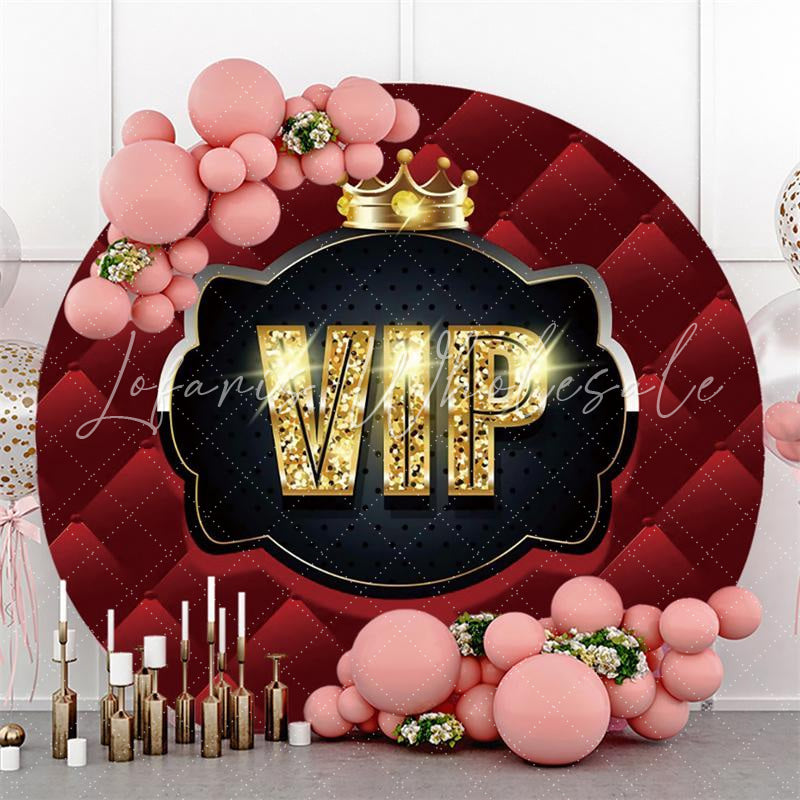 Lofaris Glitter Gloden Vip And Crown Birthday Circle Backdrop