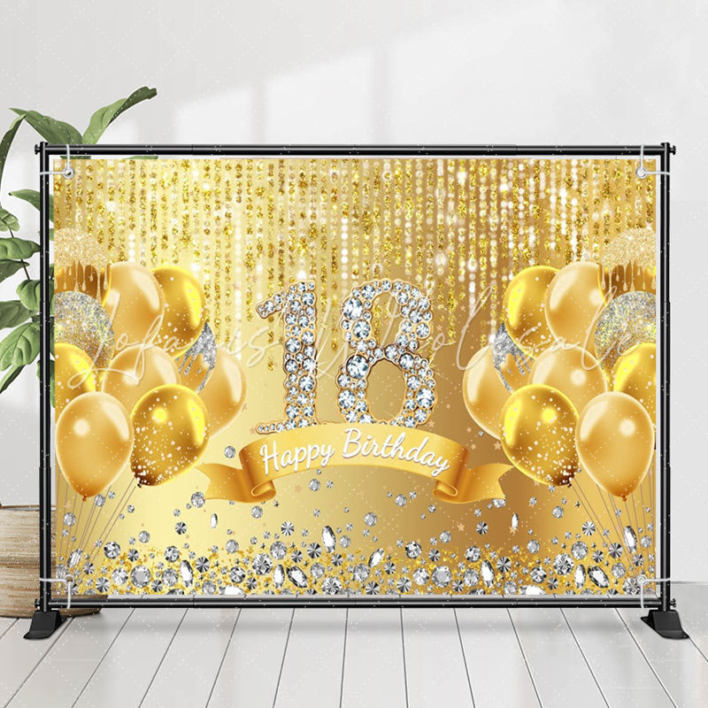 Lofaris Glitter Gold Balloons Diamond 18Th Birthday Backdrop