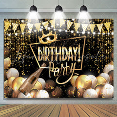 Lofaris Glitter Gold Black Balloon Birthday Party Backdrop