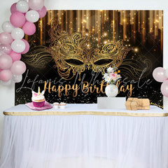 Lofaris Glitter Gold Black Masquerade Birthday Backdrop