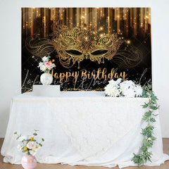 Lofaris Glitter Gold Black Masquerade Birthday Backdrop