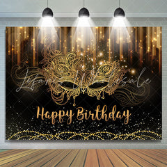 Lofaris Glitter Gold Black Masquerade Birthday Backdrop