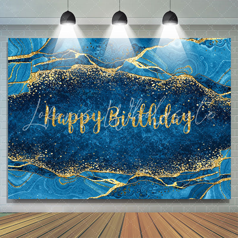 Lofaris Glitter Gold Gradient Blue Happy Birthday Backdrop