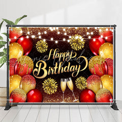 Lofaris Glitter Gold Red Balloons Goblet Birthday Backdrop