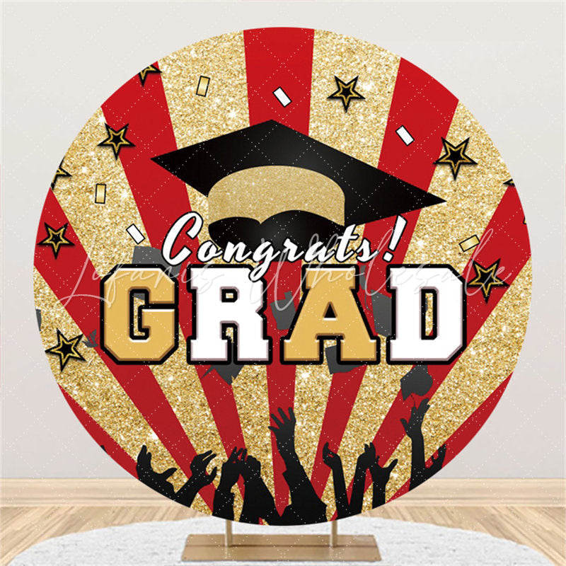 Lofaris Glitter Golden And Red Congrats Grad Round Backdrop