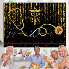 Lofaris Glitter Golden Black Bokeh Stethoscope Themed Backdrop