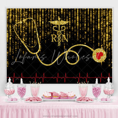 Lofaris Glitter Golden Black Bokeh Stethoscope Themed Backdrop