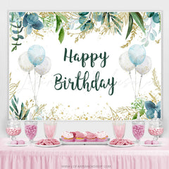 Lofaris Glitter Green Leaves And Balloons Birthday Backdrop