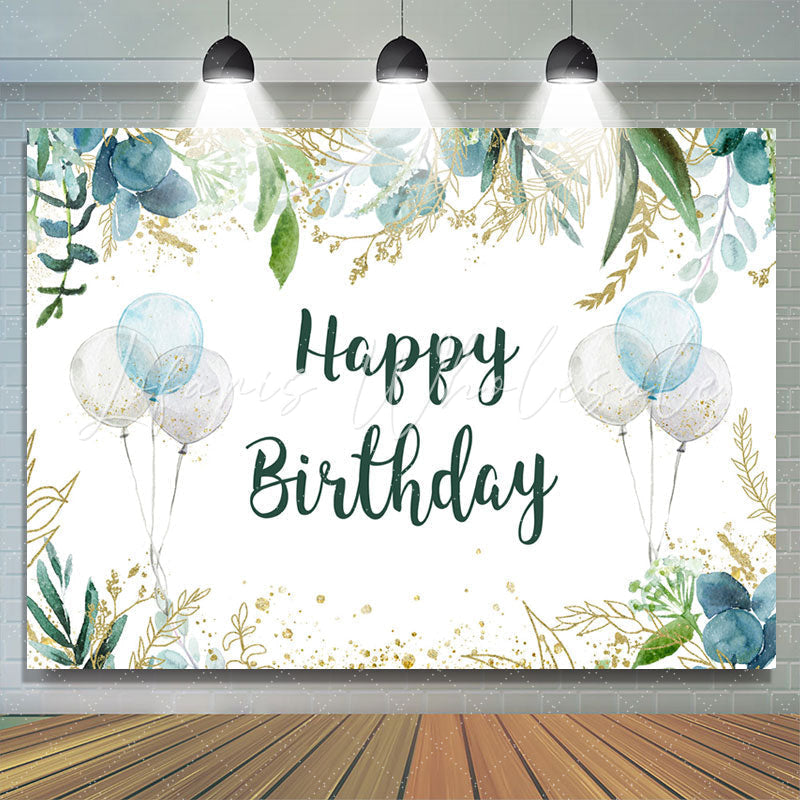 Lofaris Glitter Green Leaves And Balloons Birthday Backdrop