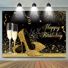 Lofaris Glitter High-Heels With Goblet Happy Birthday Backdrop