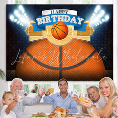 Lofaris Glitter Lights Basketball Court Happy Birthday Backdrop