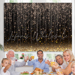 Lofaris Glitter Lines And Black Golden Bokeh Birthday Backdrop