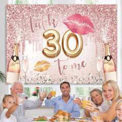 Lofaris Glitter Lips And Champagne Happy 30Th Birthday Backdrop