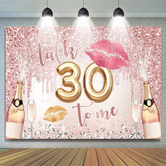 Lofaris Glitter Lips And Champagne Happy 30Th Birthday Backdrop