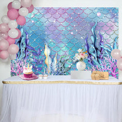 Lofaris Glitter Mermaid Scale Sea Birthday Backdrop For Girl