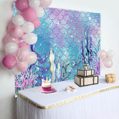 Lofaris Glitter Mermaid Scale Sea Birthday Backdrop For Girl