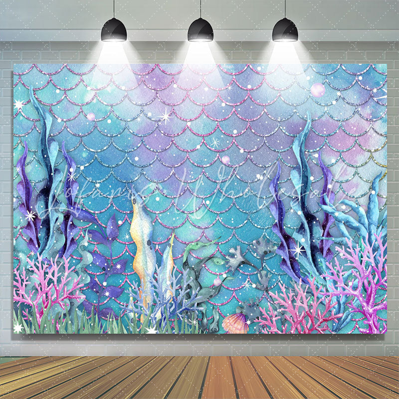 Lofaris Glitter Mermaid Scale Sea Birthday Backdrop For Girl