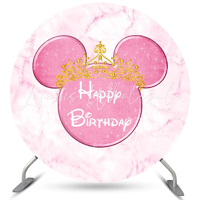 Lofaris Glitter Pink And Golden Happy Birthday Round Backdrop