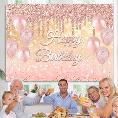 Lofaris Glitter Pink Ballons Rose Gold Happy Birthday Backdrop