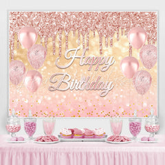 Lofaris Glitter Pink Ballons Rose Gold Happy Birthday Backdrop