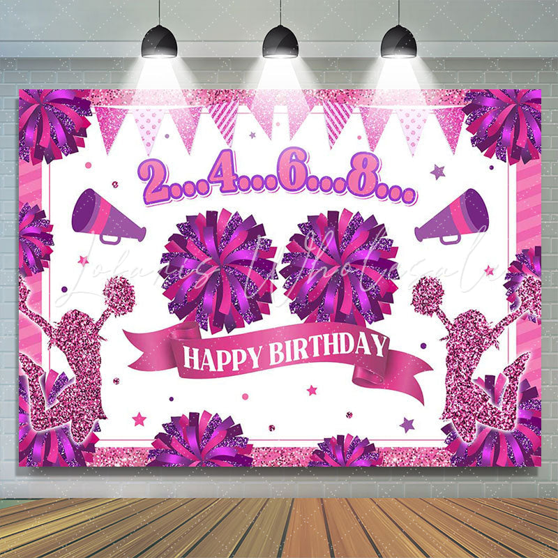 Lofaris Glitter Pink Cheerleading Happy Birthday Backdrop