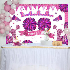 Lofaris Glitter Pink Cheerleading Happy Birthday Backdrop