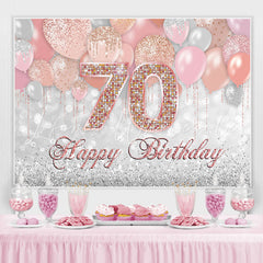 Lofaris Glitter Pink Silver Balloon Happy 70Th Birthday Backdrop