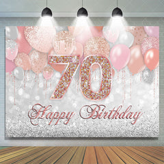 Lofaris Glitter Pink Silver Balloon Happy 70Th Birthday Backdrop