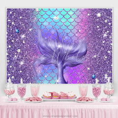 Lofaris Glitter Purple And Blue Mermaid Tail Birthday Backdrop