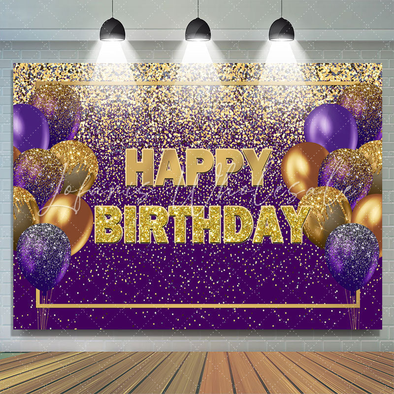 Lofaris Glitter Purple And Gold Balloon Happy Birthday Backdrop