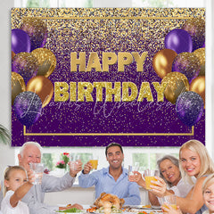 Lofaris Glitter Purple And Gold Balloon Happy Birthday Backdrop