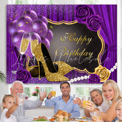 Lofaris Glitter Purple And High Heels Happy Birthday Backdrop