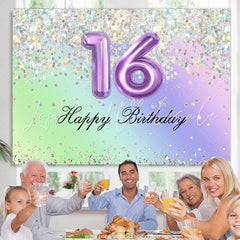 Lofaris Glitter Purple Happy 16Th Birthday Backdrop For Girl