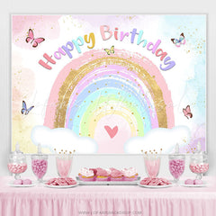 Lofaris Glitter Rainbow And Butterfly Happy Birthday Backdrop