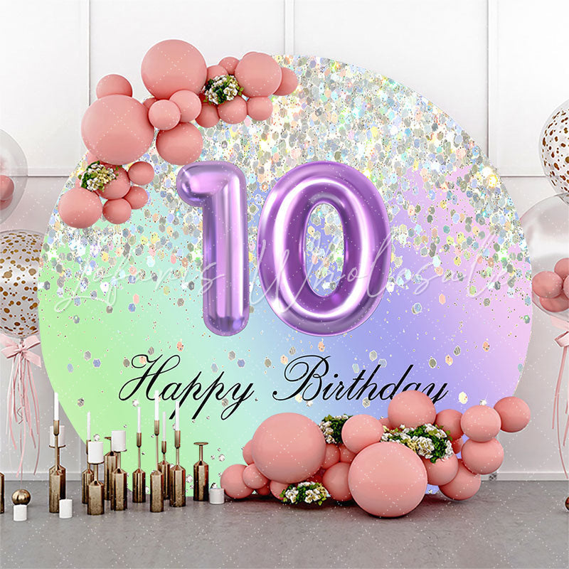 Lofaris Glitter Sequin Round Happy 10th Birthday Backdrop