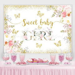 Lofaris Glitter Sfloral Weet Girl Butterfly Baby Shower Backdrop